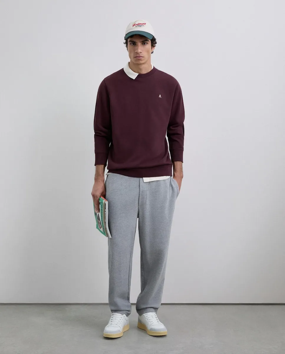 

Мужская толстовка без капюшона, прямого кроя, с круглым вырезом, рукава и пояс с ребристой отделкой Scalpers, бордовый