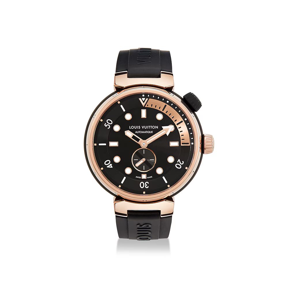 

Часы мужские Tambour Street Diver, автоматический, 44 мм, сталь и розовое золото Louis Vuitton, черный