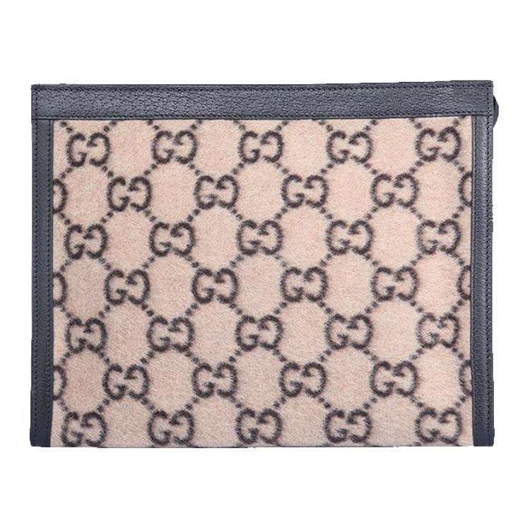 

Унисекс клатч из кожи с шерстяным пэчворком бежево-черный GUCCI