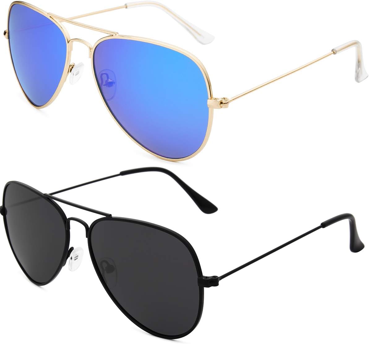 

Солнцезащитные очки Livho для мужчин и женщин, авиаторские, поляризованные, с металлическими зеркальными линзами, защита от УФ-излучения UV 400, Gold Navy Blue+black Grey