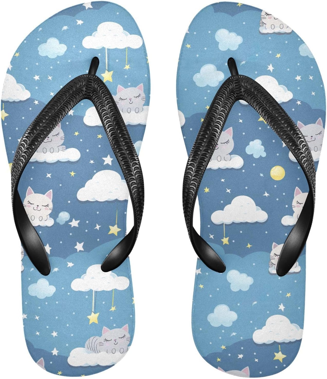 

SPRIPORT милые женские и мужские шлепанцы с кошками, облаками и звездами, удобные повседневные тапочки с мягкой подошвой и противоскользящей резиновой подошвой, летние сандалии для прогулок и пляжа, Multicoloured