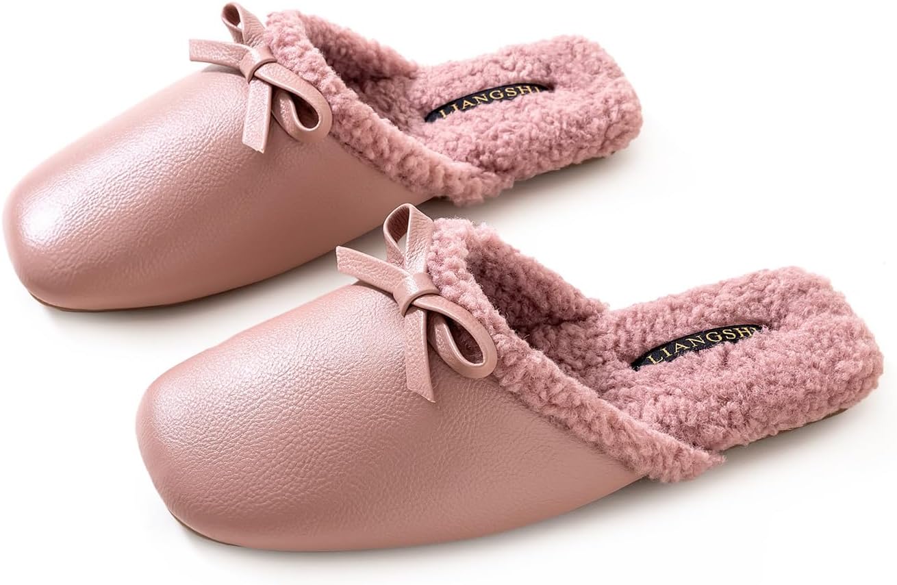 

Домашние тапочки Yafirgeer Bow Tie для женщин и мужчин с флисовой подкладкой, элегантные домашние туфли, сандалии для улицы и дома, розовый