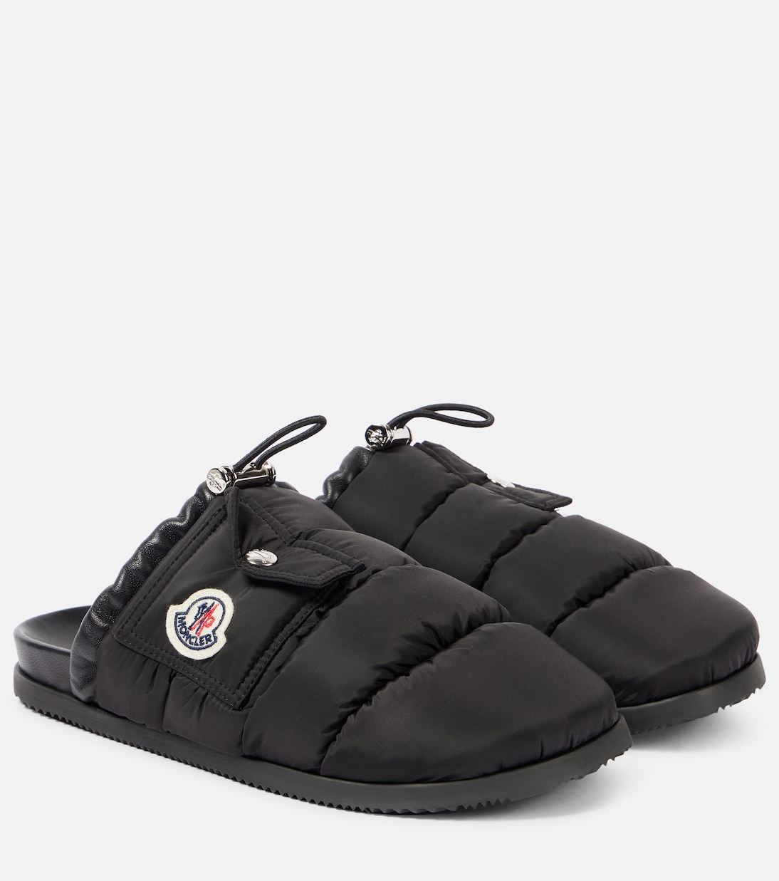 Мон Карман мулисы с кожаной отделкой Moncler, черный