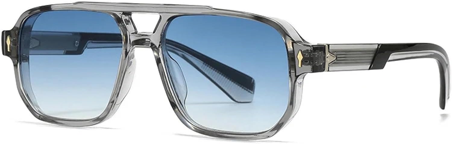 

Мужские солнцезащитные очки в стиле ретро с двойной перемычкой, модные заклепки, двухцветные женские солнцезащитные очки класса люкс с градиентным затемнением, защита от УФ-излучения UV400 TKKTLLT, Grey Blue Gradient