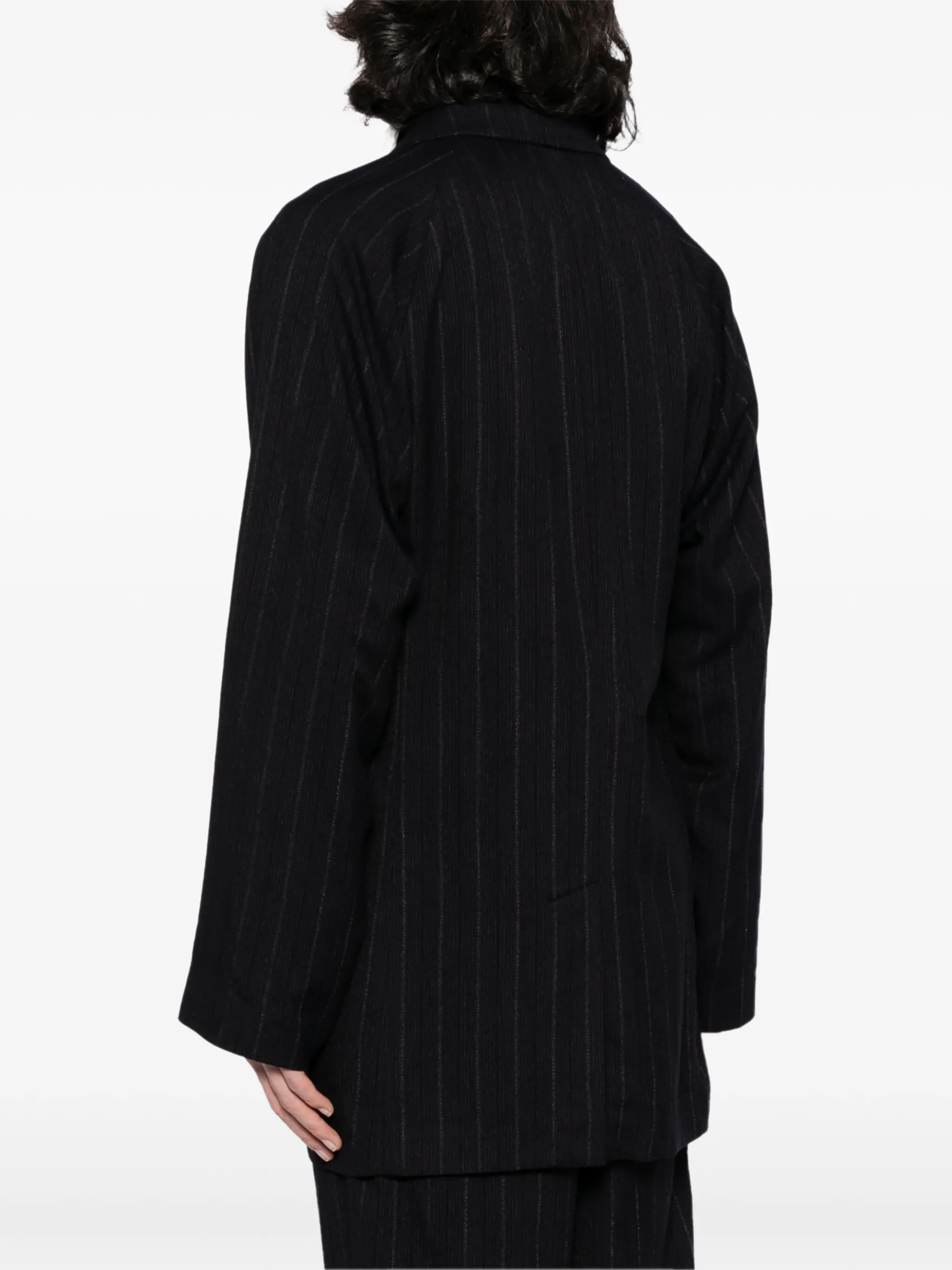 Однобортный блейзер в тонкую полоску Yohji Yamamoto, черный — фото 4