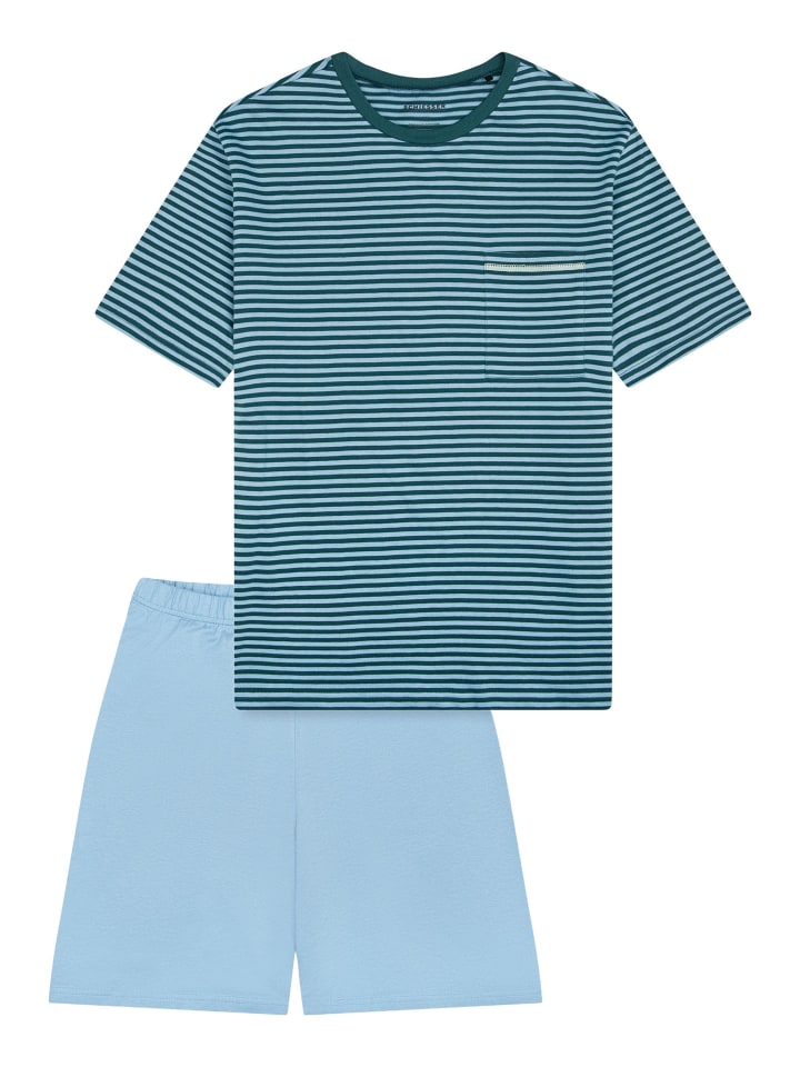 

Schiesser Хлопковая пижама цвета тихоокеанской синевы