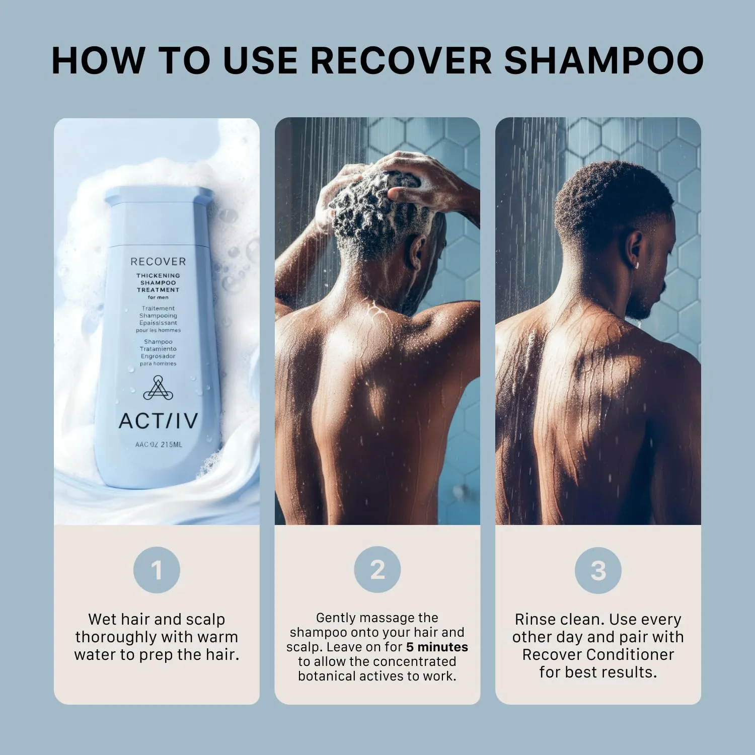 ACTIIV Recover Thickening Shampoo Treatment For Men для более густых и здоровых волос, поддержка здоровья кожи головы, на растительной основе, для окрашенных волос, веган, для всех типов волос 207 мл (1 шт.) — фото 4