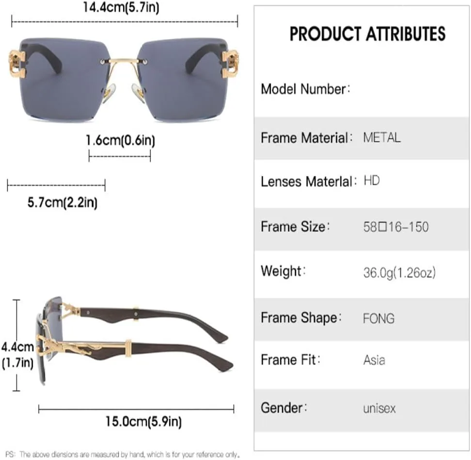 

Винтажные квадратные солнцезащитные очки без оправы 2027 года для женщин и мужчин. Модные солнцезащитные очки в стиле панк, металл, леопардовый принт MTZJH, Gray
