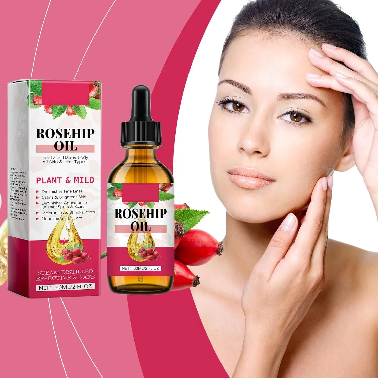 Масло для лица с шиповником, органическое, холодного отжима, 60 мл — фото 2