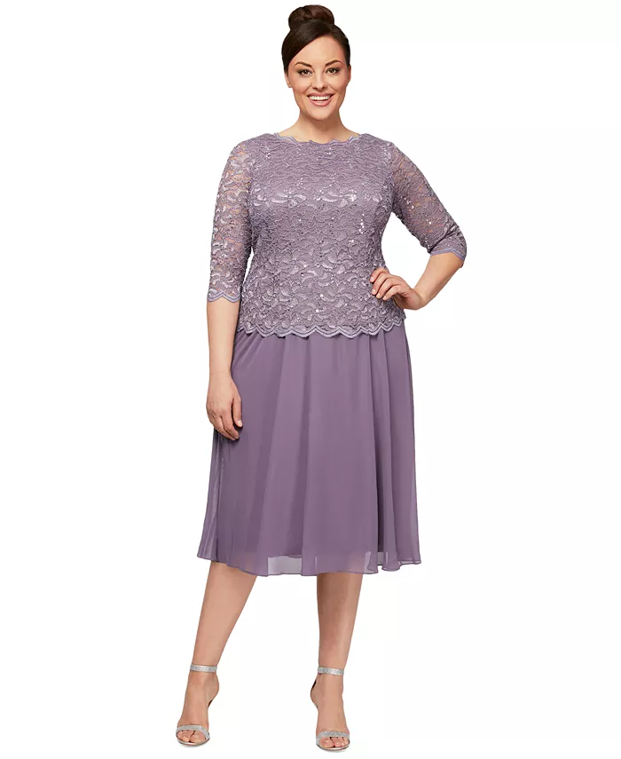 

Платье А-силуэта с кружевом и пайетками больших размеров Alex Evenings, розовый