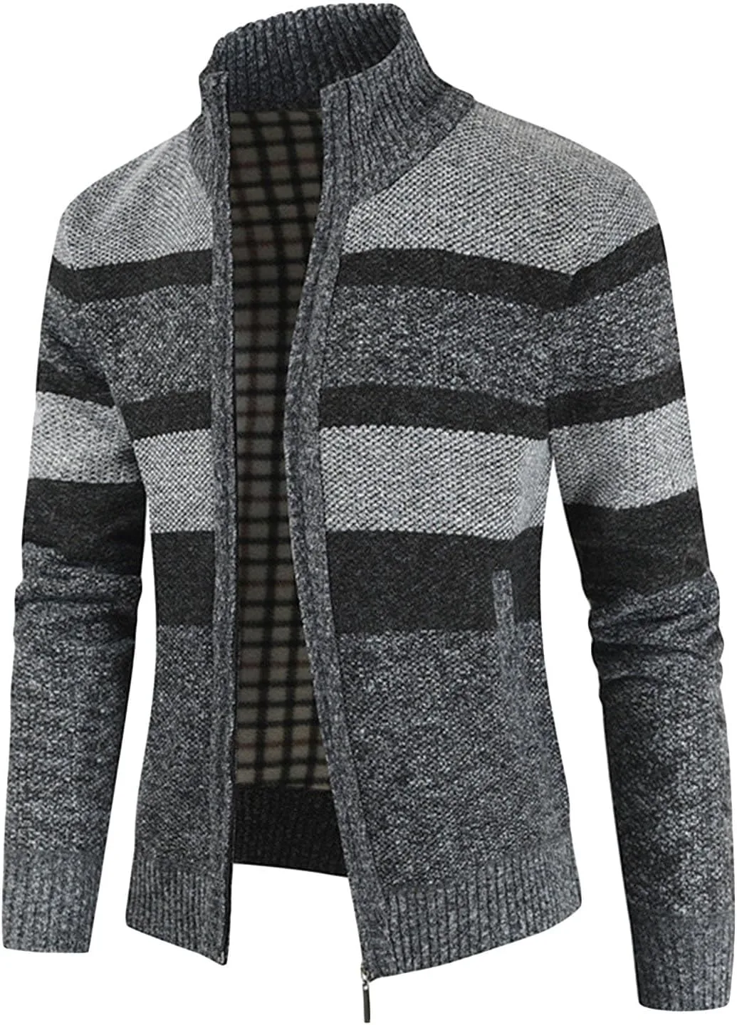 

Мужской вязаный кардиган с воротником стойкой и молнией SWJGLITTR