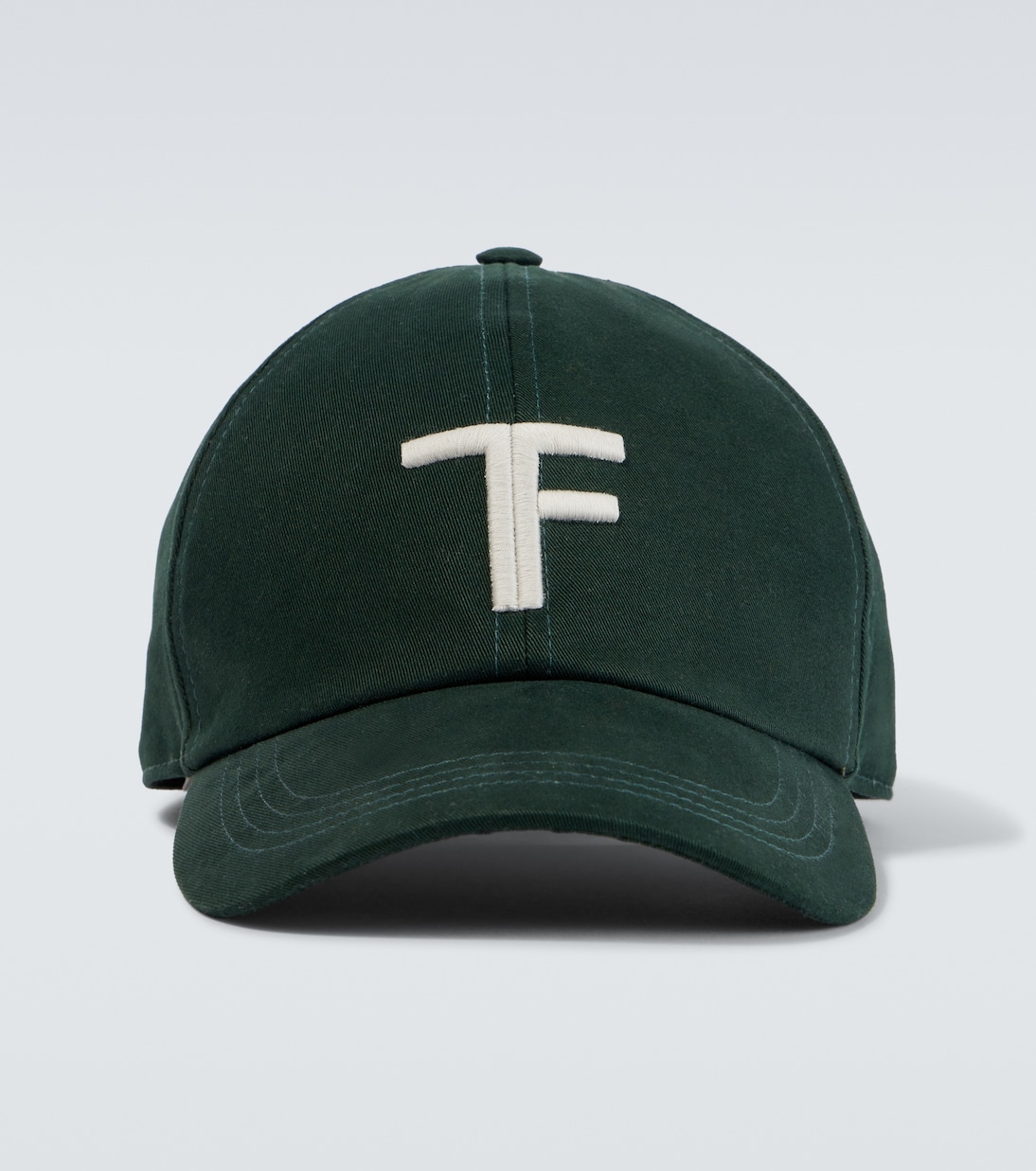 

Бейсболка с вышивкой TF и кожаными вставками Tom Ford, Pine Green + Cream