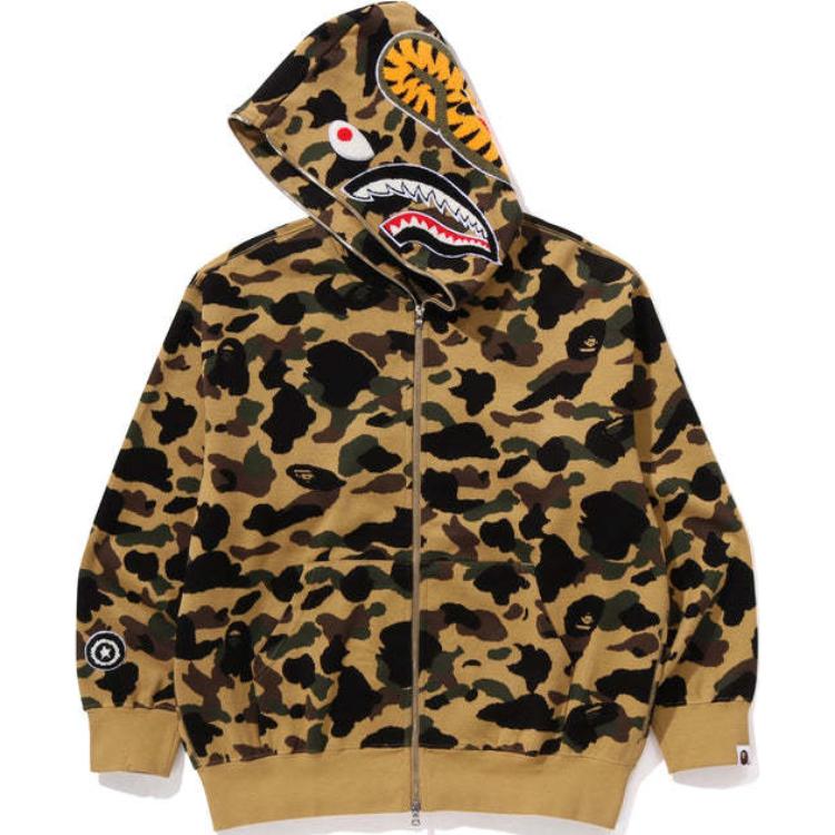 

Bape 1st Camo Jacquard Shark расслабленный фасон худи с полной молнией A BATHING APE, желтый