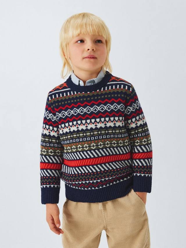 

Детский джемпер с геометрическим узором фэр-айл John Lewis, Red / Navy