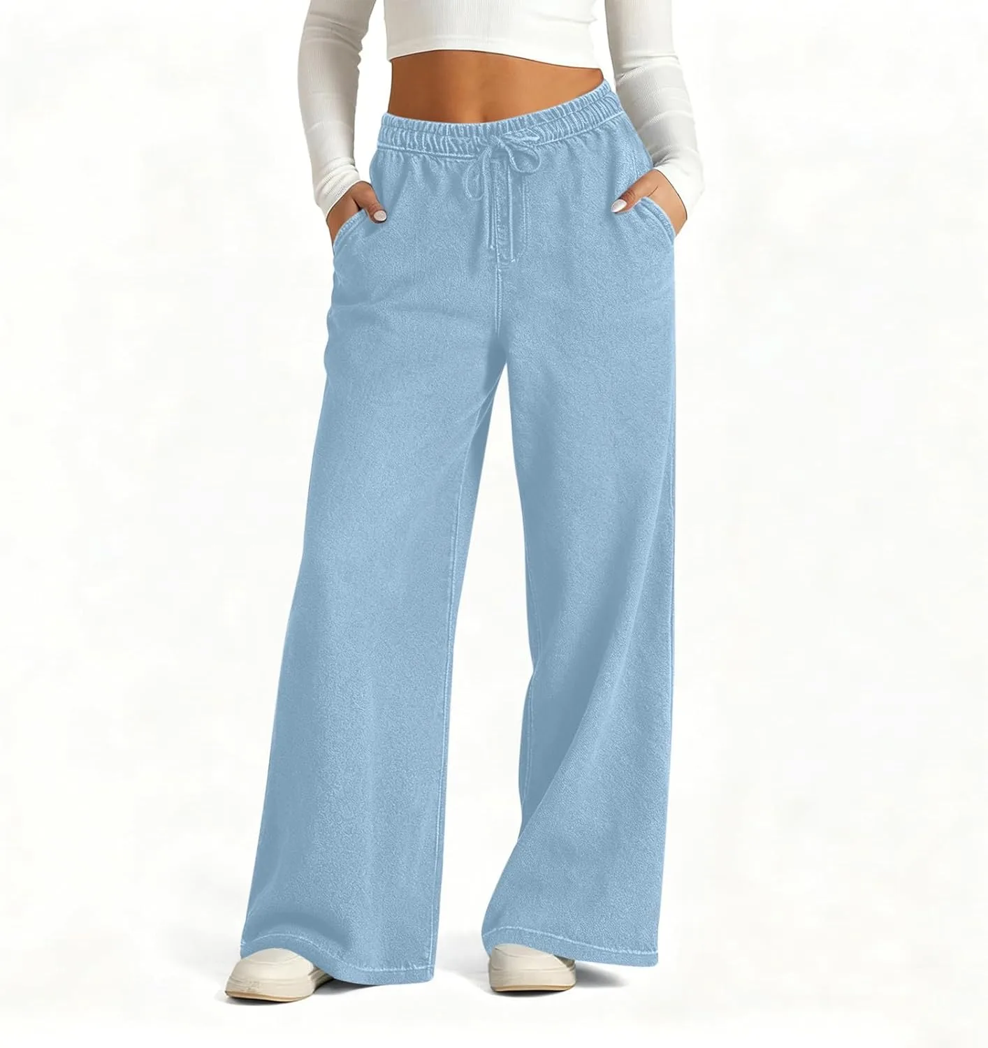 Женские джинсы Wide Leg High Waisted Casual с эластичным поясом и карманами — фото 2