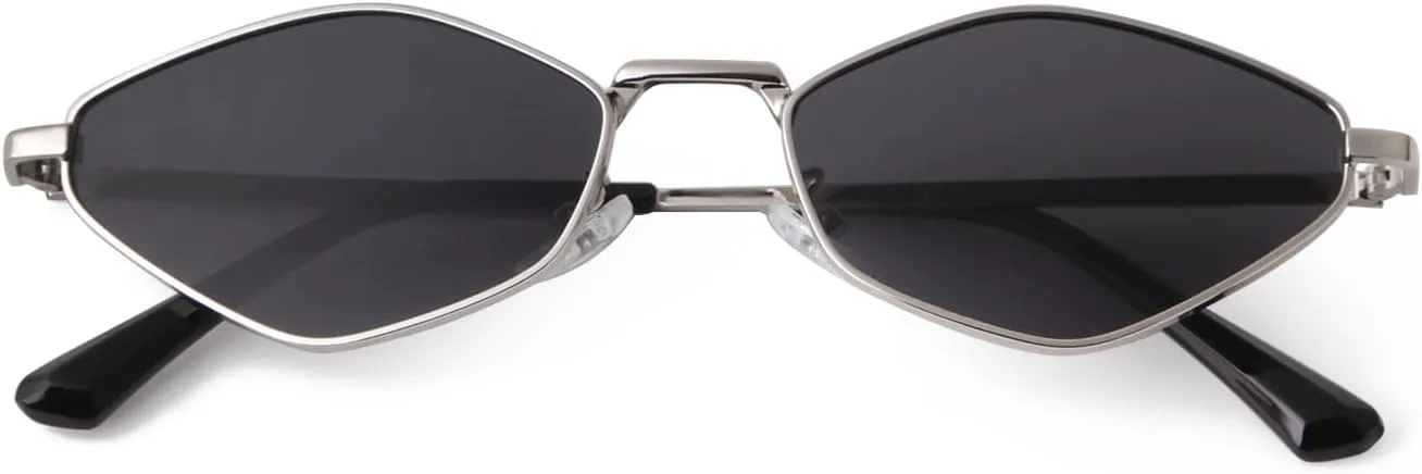 

Ретро-солнцезащитные очки узкой, необычной формы, модные, стильные, металлические, в стиле 90-х, с защитой от ультрафиолета UV400 PEGH, Silver / Grey Lens