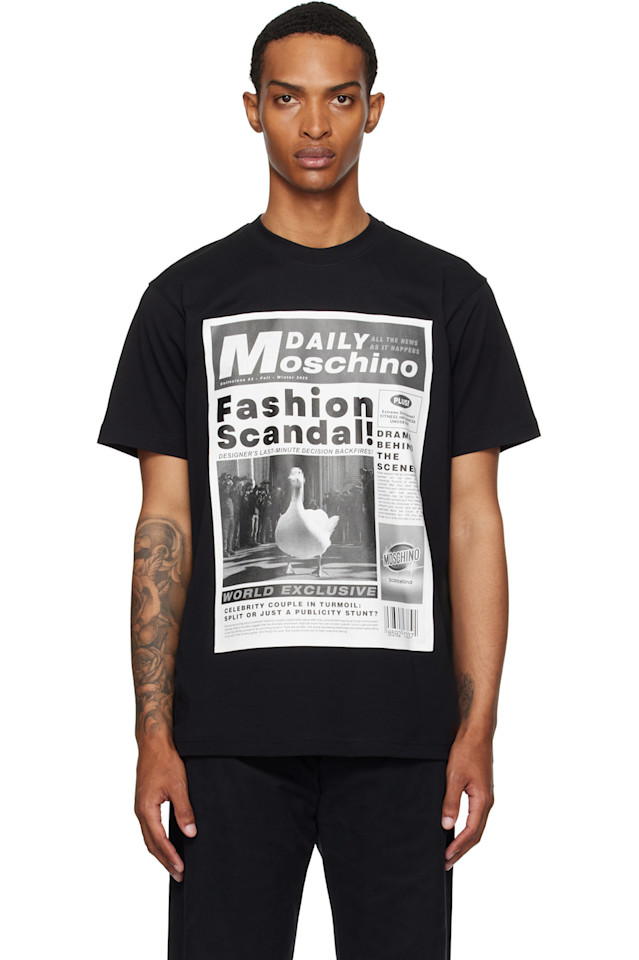 

Вышитая футболка с гусем Moschino, черный