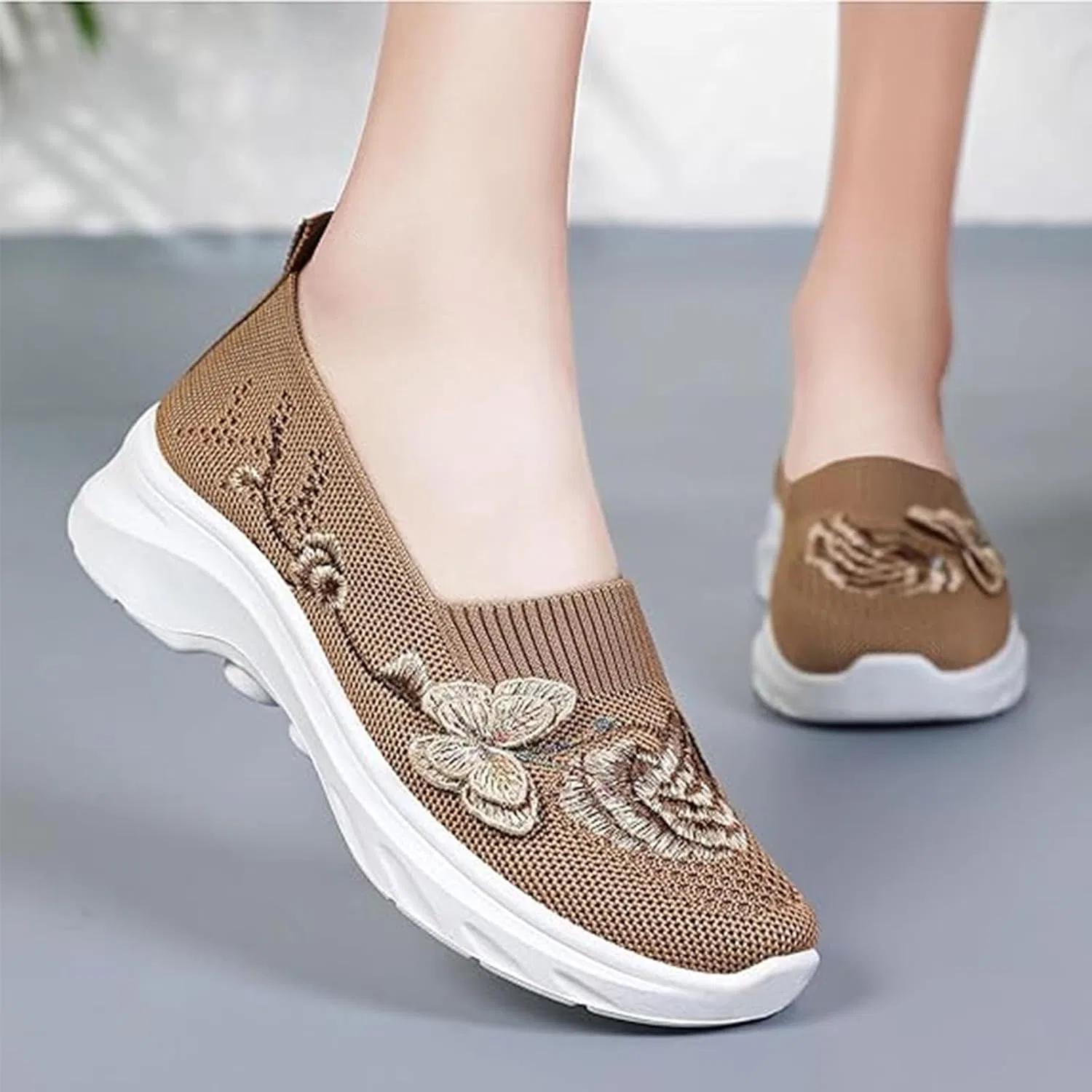 Лоферы с цветочной вышивкой, дышащие, Khaki Kldyj — фото 2