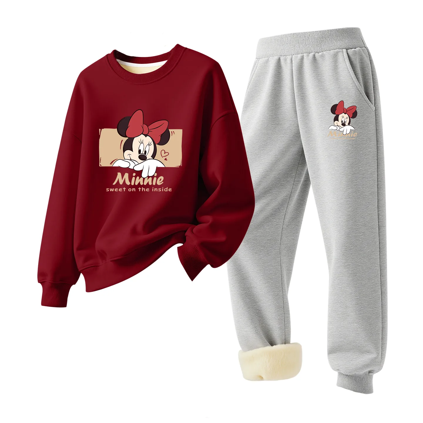 Детский спортивный костюм с круглым вырезом Disney, [Thickened Lambswool]Di Hide Burgundy+Di Hide K Gray