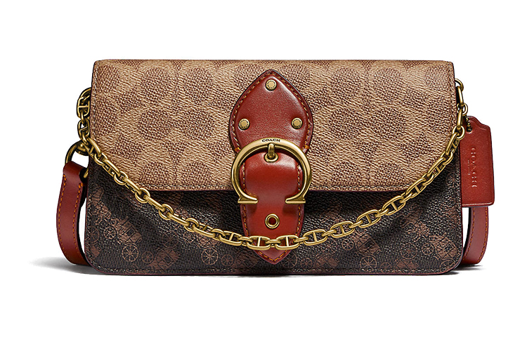 

Сумка через плечо Coach с кожаной цепью и принтом, женская, бежевая