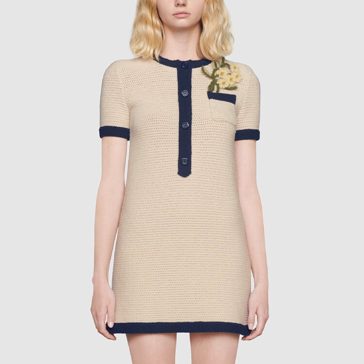 Платье женское Gucci с короткими рукавами, кремовый / черный — фото 3