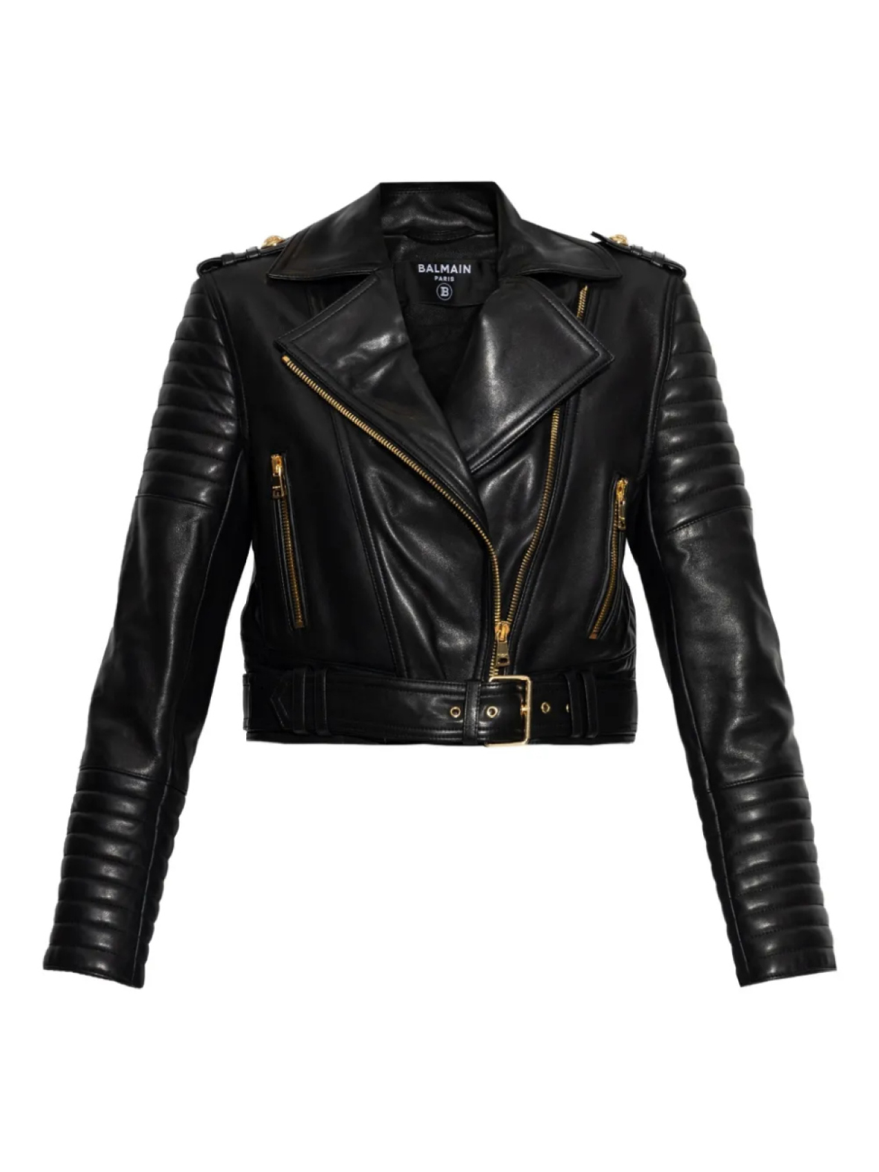 

Кожаная куртка с асимметричной молнией Balmain, черный