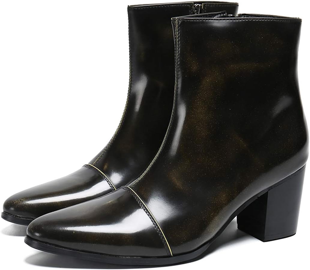 

Мужские повседневные ботинки Santimon из лаковой кожи, стиль Челси с молнией сбоку, средние по голенище, Bronze