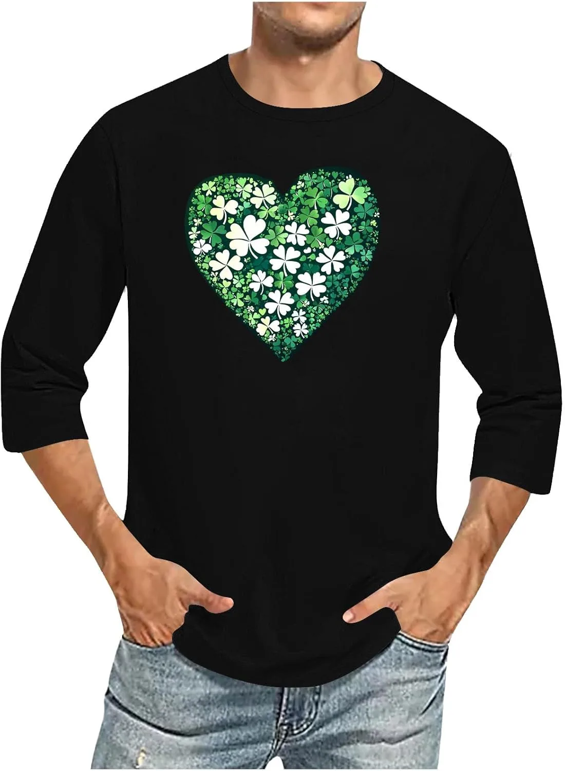 

Футболка с принтом клевера и сердца на 3/4 рукава Zeiyignr