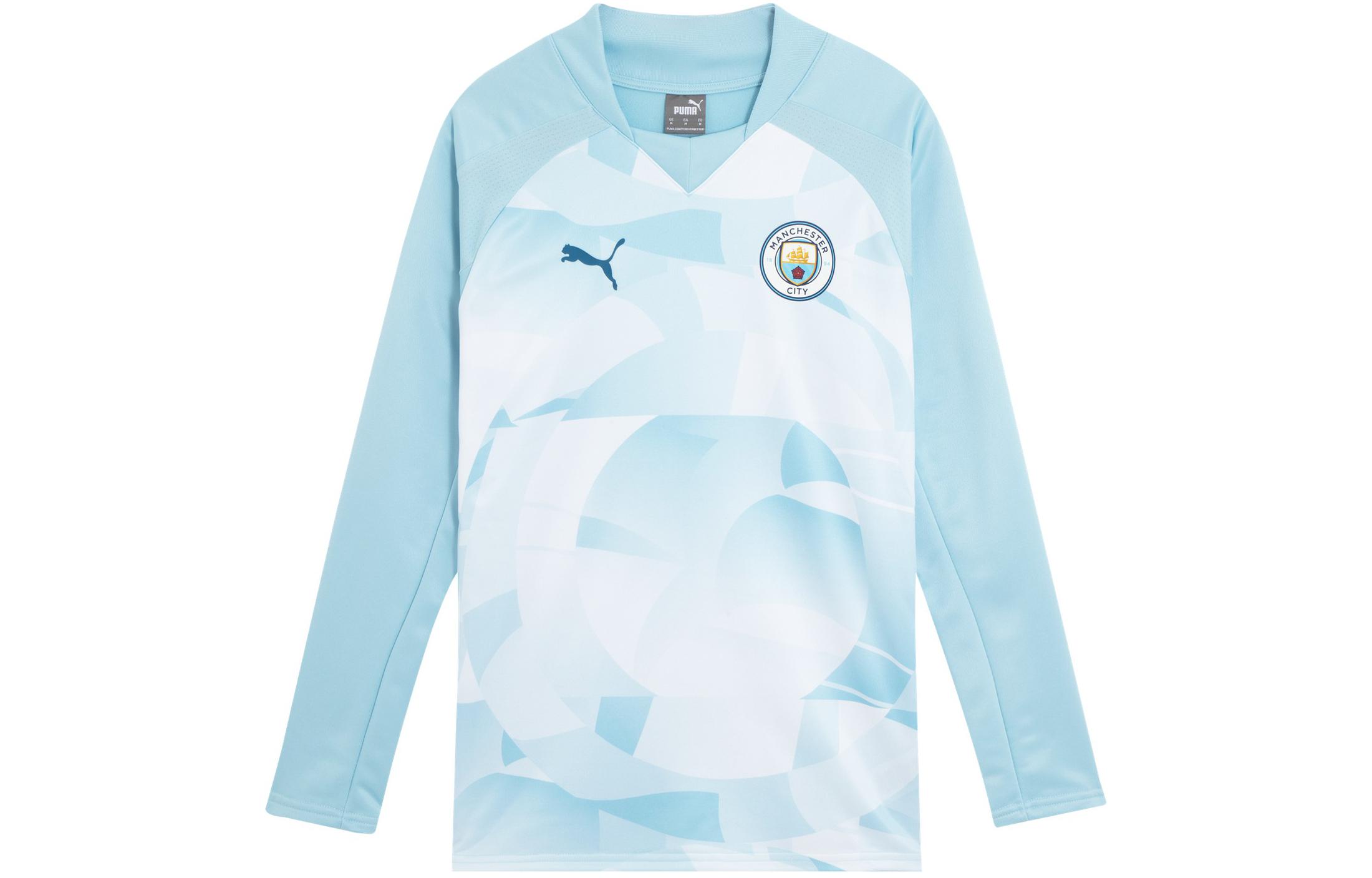 

Футболка MCFC PREMATCH LS SWEAT TOP мужская серебристо-серая лазурно-голубая PUMA