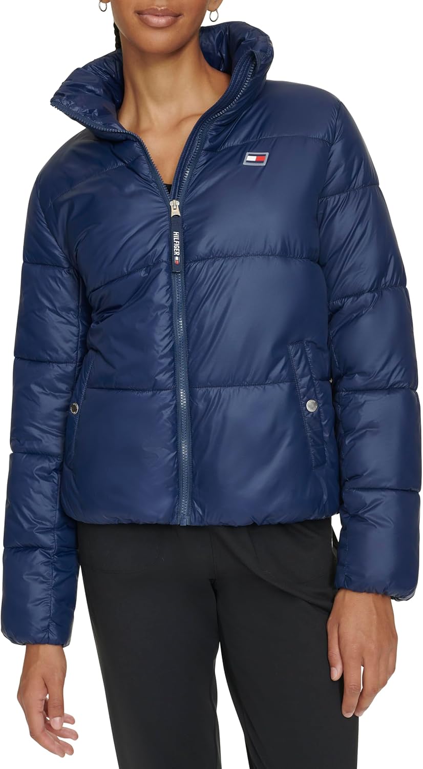 Женское стеганое пальто Tommy Hilfiger с застежкой-молнией и воротником-стойкой, Navy — фото 2