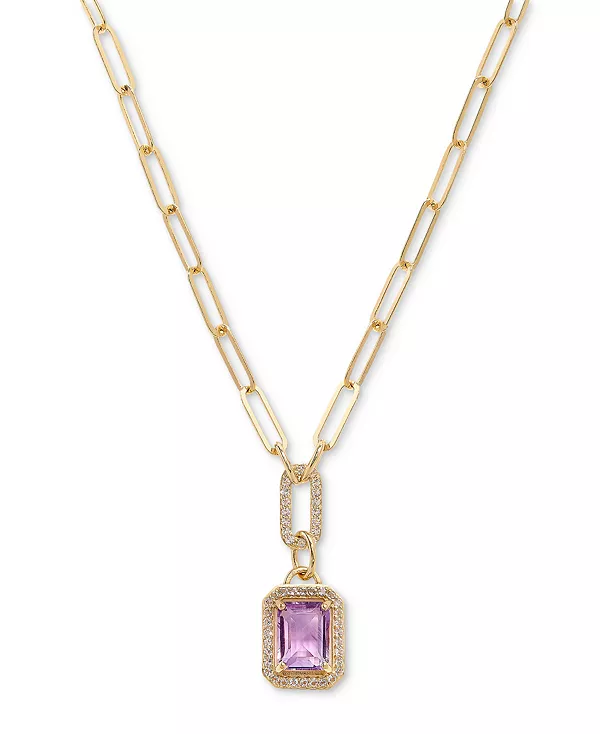 

Ожерелье с подвеской в виде скрепки длиной 18 дюймов, выполненное из серебра 14 карат с позолотой (также из небесно-голубого топаза, оникса и аметиста), оправленное в цитрин (2-1/5 карата) и белый топаз (5/8 карата). Macy'S, amethyst