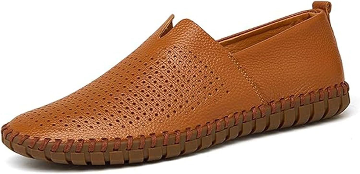 

Мужские мокасины из натуральной кожи с перфорацией, ручная работа, дышащие, повседневные и для вождения Xinduoyu, Brown Hollow