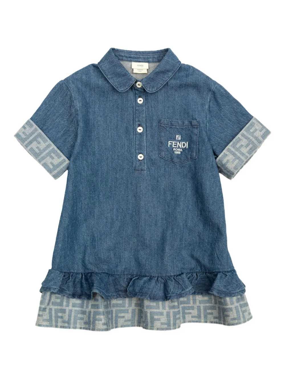 

Платье с оборками и логотипом FF FENDI KIDS, синий