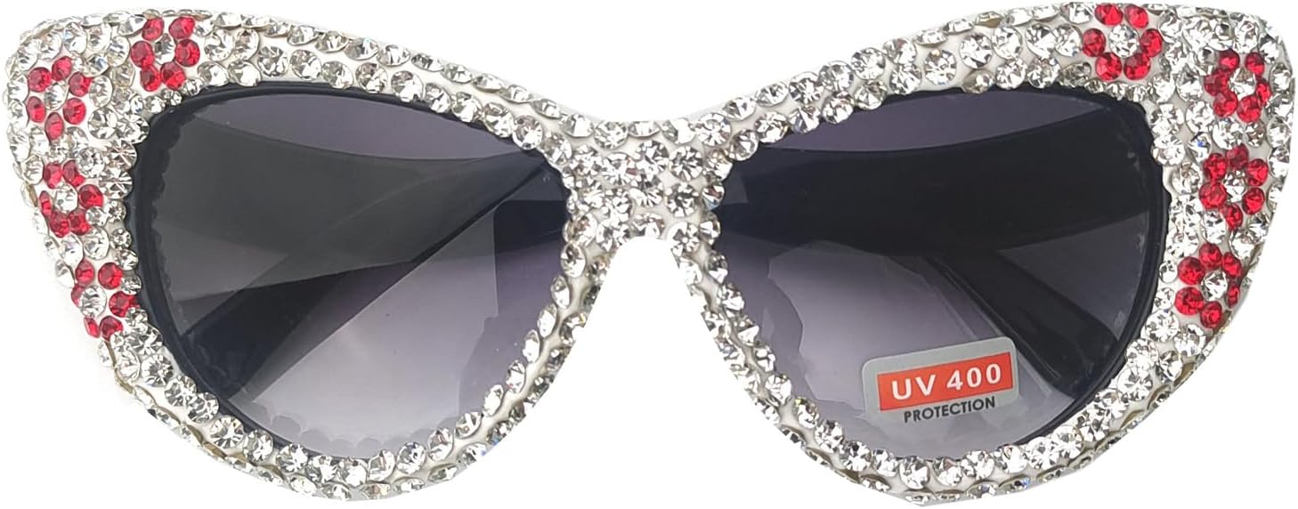 

Солнцезащитные очки Willochra с разноцветными бриллиантами для женщин, треугольные солнцезащитные очки со стразами, большие женские блестящие солнцезащитные очки «кошачий глаз» для вечеринок, White Red