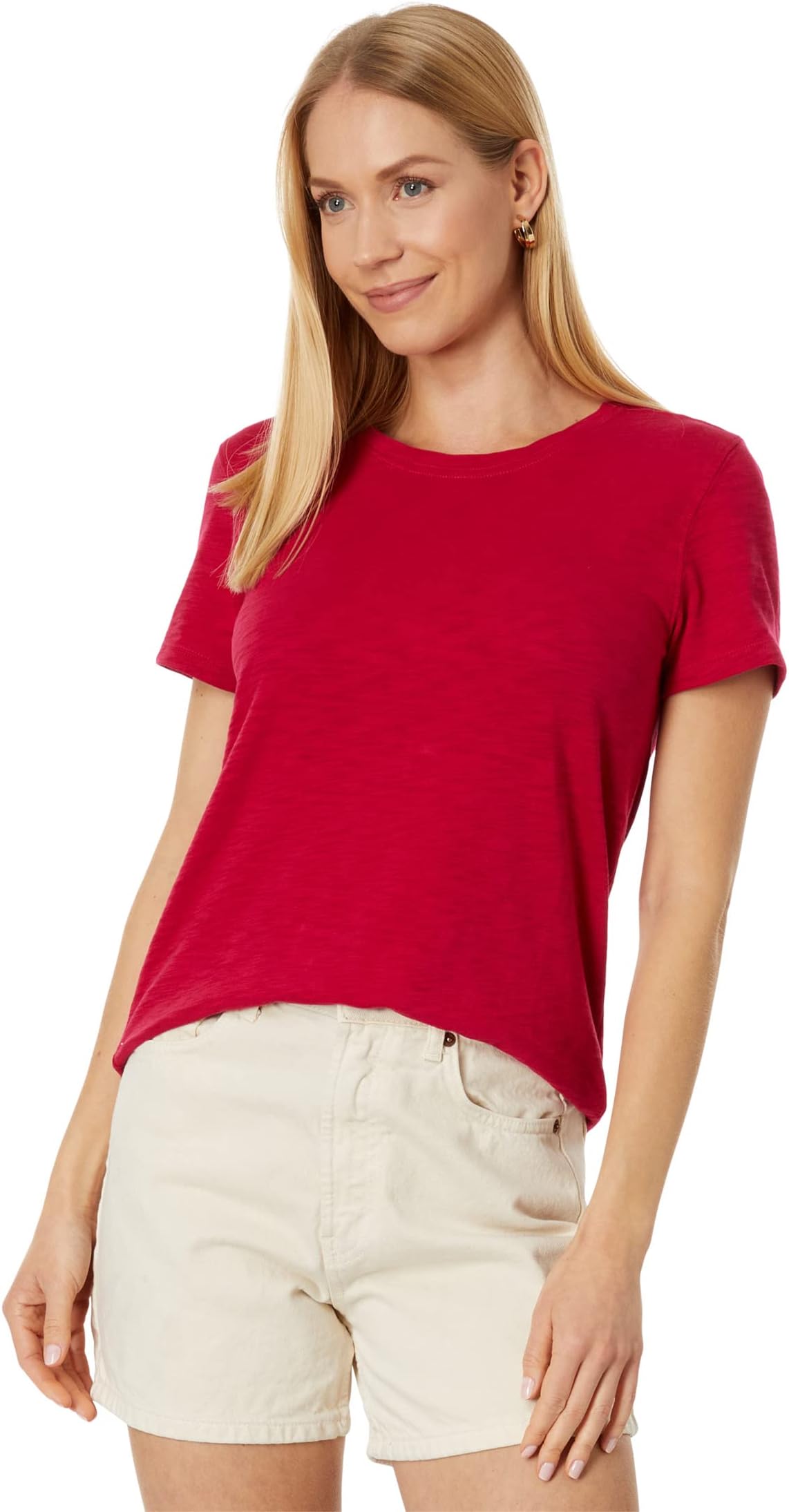 

Футболка Lilla P Short Sleeve Back Seam Tee in Loose Knit Slub, цвет Cerise