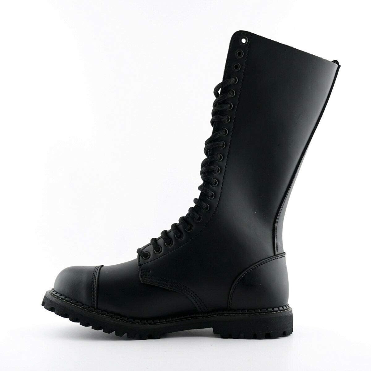 Grinders King Unisex черные длинные кожаные ботинки Military Punk Steel с носком и застежкой на 20 люверсов — фото 4