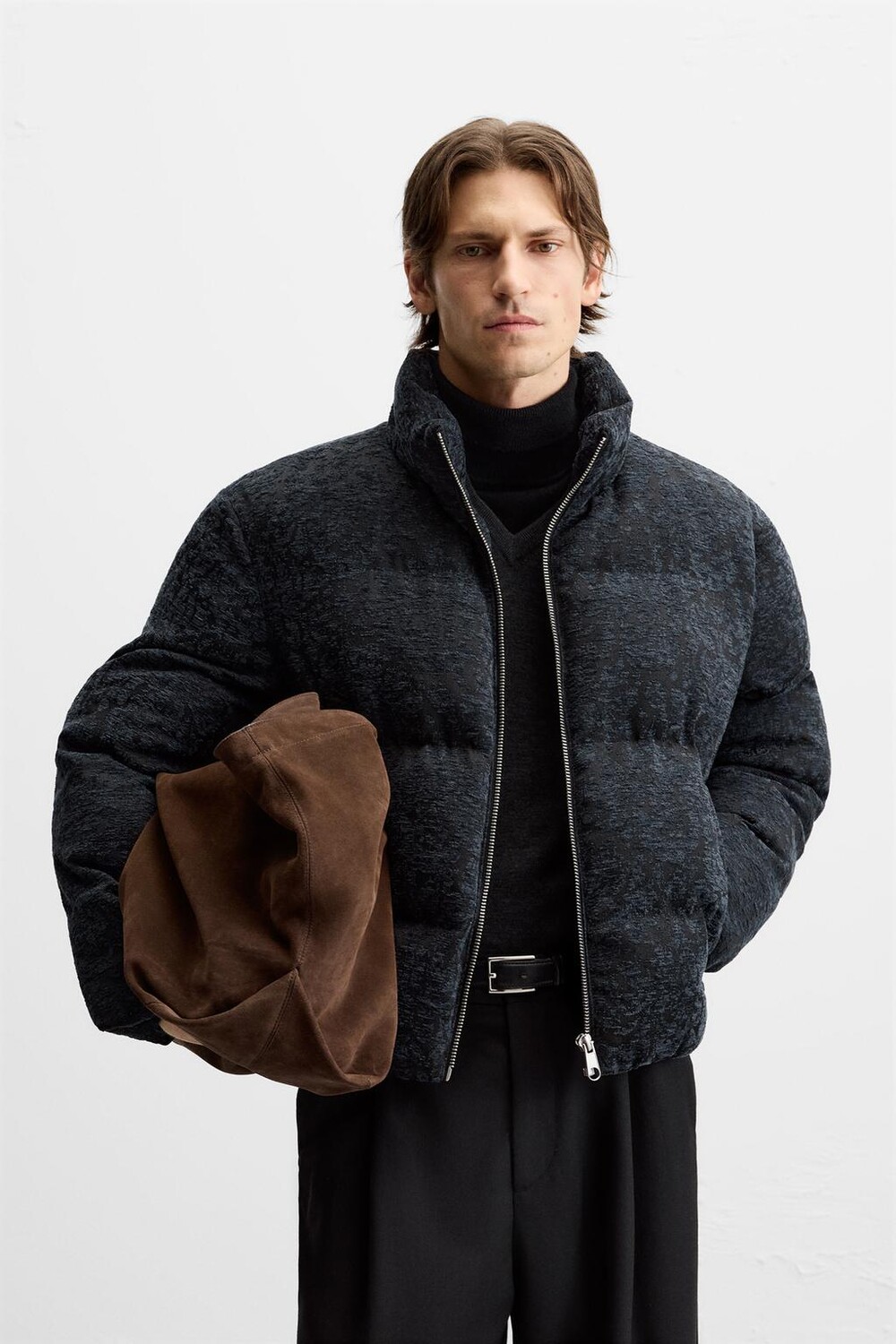 

Жаккардовая пуховик ZARA, угольно-серый