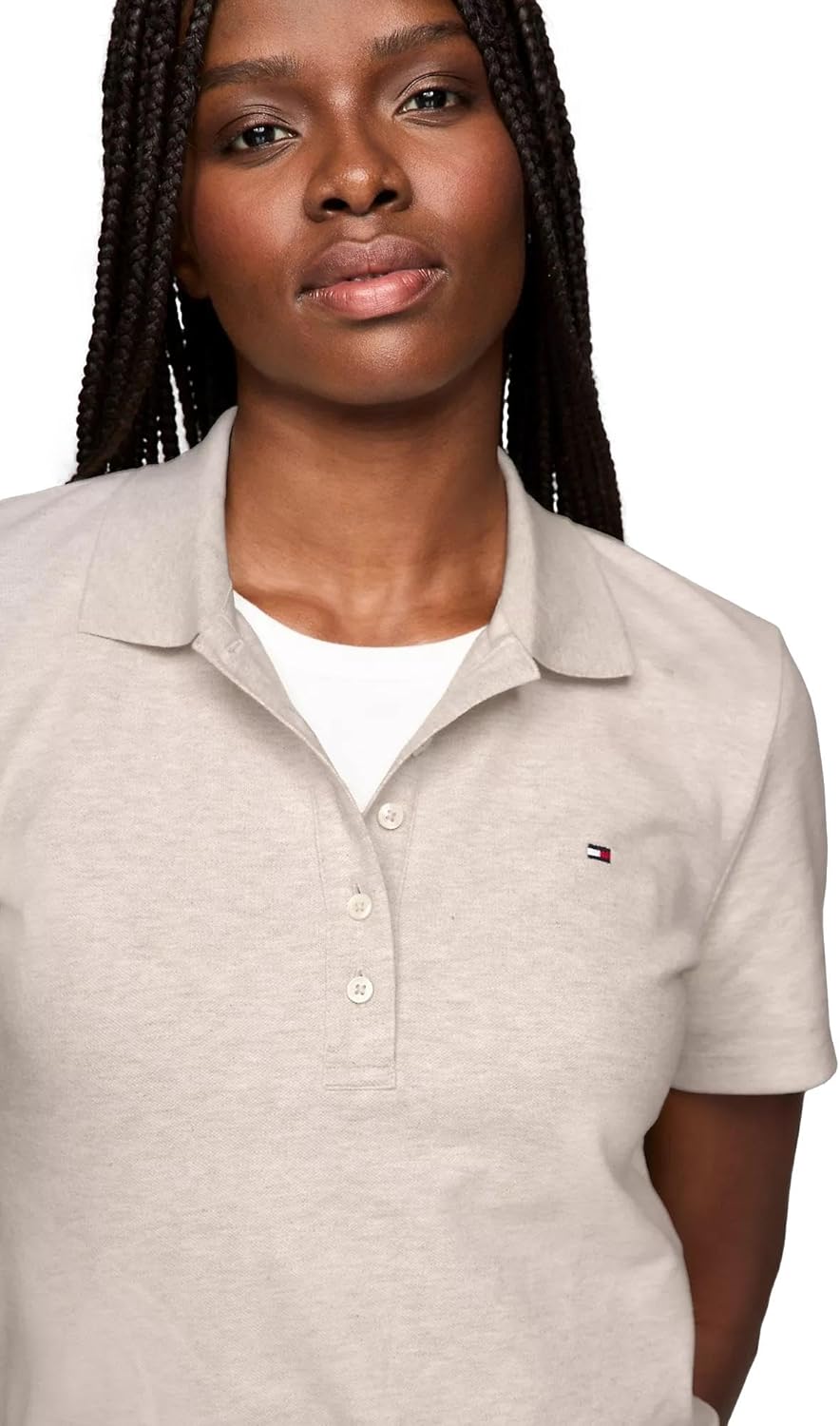 Поло Tommy Hilfiger Solid Short Sleeve Pique, бежевый меланж — фото 3