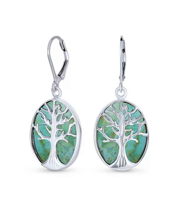 

Большие овальные серьги-подвески из натурального камня-ракушки с застежкой-рычагом и перламутровым деревом жизни из серебра 925 пробы Bling Jewelry, aqua