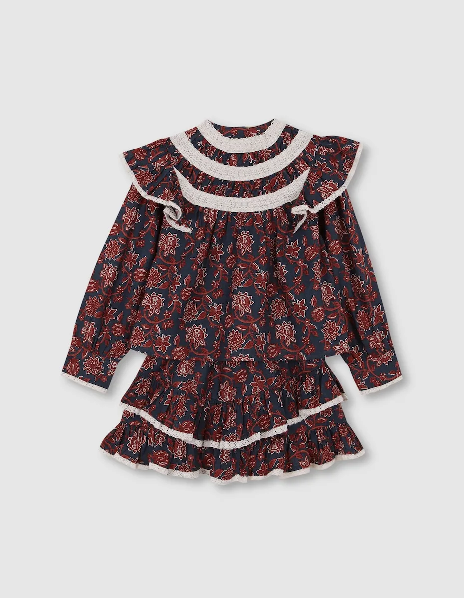 

Детское платье с цветочным принтом и воланами цвета морской зелени Gocco, темно-зеленый