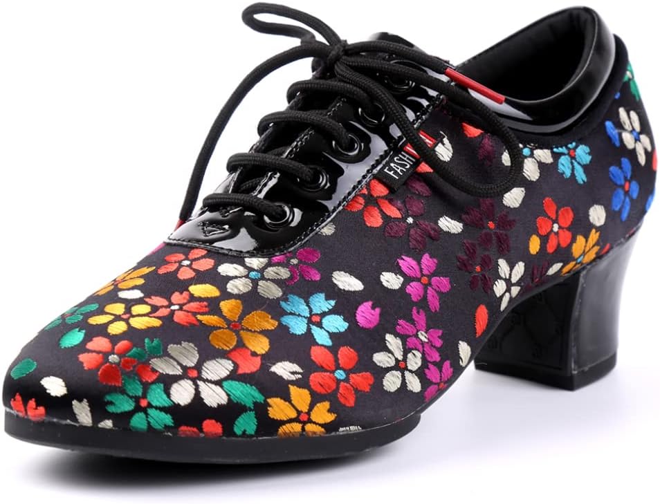 

Танцевальные туфли SWDZM для мужчин и женщин для бальных танцев с шнуровкой, современные латинские, для сальсы, для выступлений и репетиций, Nj-multicolor-2''-rubber Sole