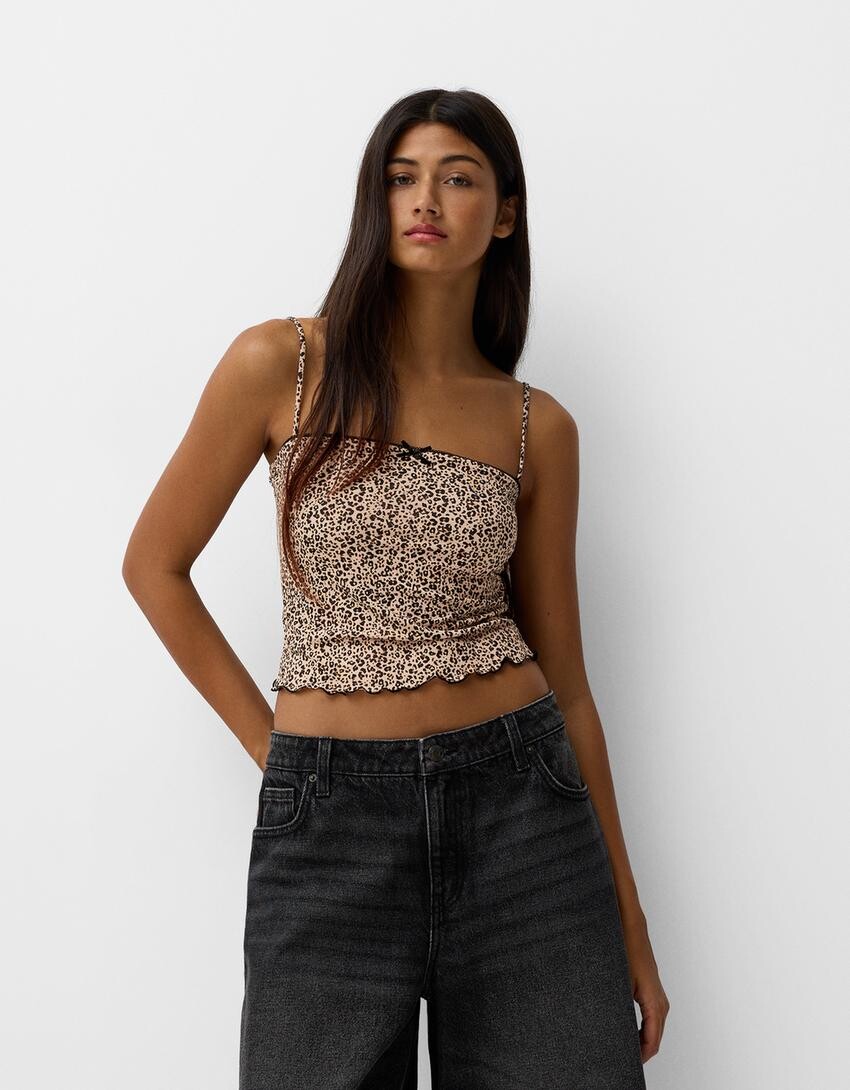 

Топ на бретельках с бантом Bershka, коричневый