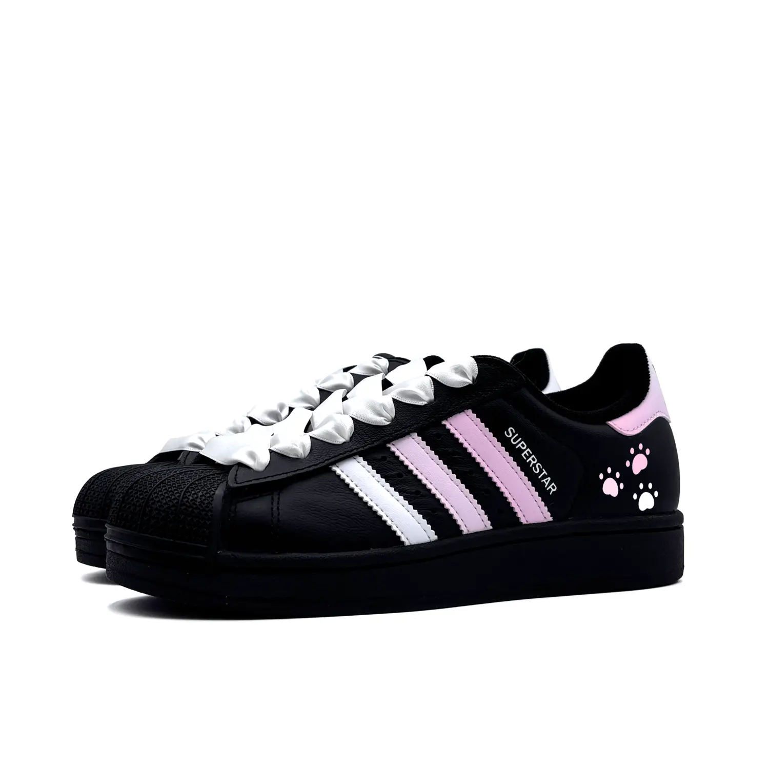 Superstar 2 постельный розовый кошачья лапа нескользящие противоскользящие противоударные низкие детские скейтбординг кроссовки Adidas Originals, черный/розовый — фото 4