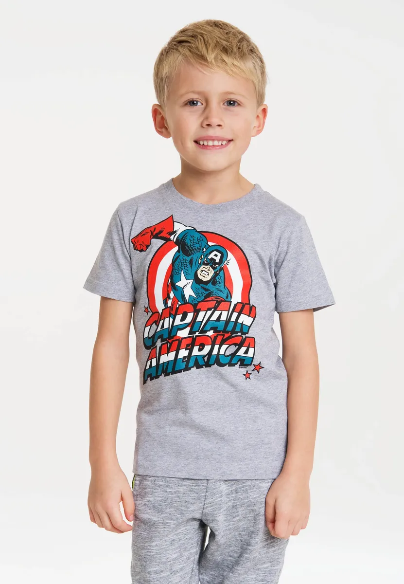 

Футболка Logoshirt "Капитан Америка" с крупным принтом Marvel спереди, цвет Grau-Meliert
