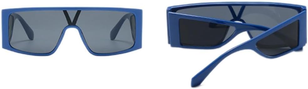 

Крупные цельные солнцезащитные очки для женщин и мужчин в стиле панк, квадратные очки, винтажные мужские очки в большой оправе, очки с защитой от УФ-излучения UV400 MTZJH, Blue Black