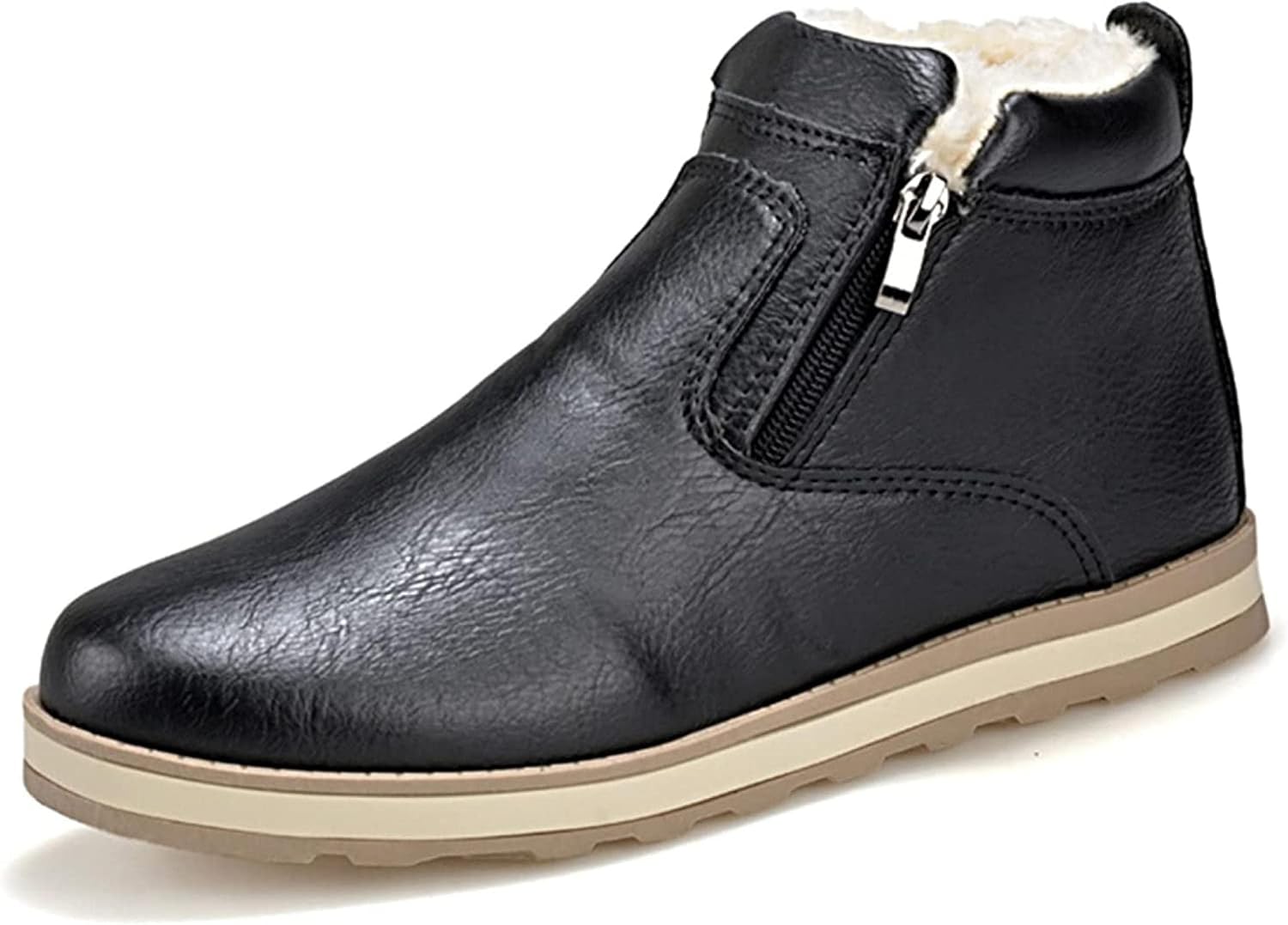 Мужские зимние высокие кожаные ботинки Yiozoi Ankle Snow, ветронепроницаемые, с двойной молнией, округлым носком, повседневные ботинки, черный — фото 2