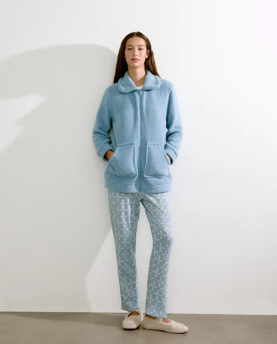 

Женский короткий халат с карманами Énfasis, голубой