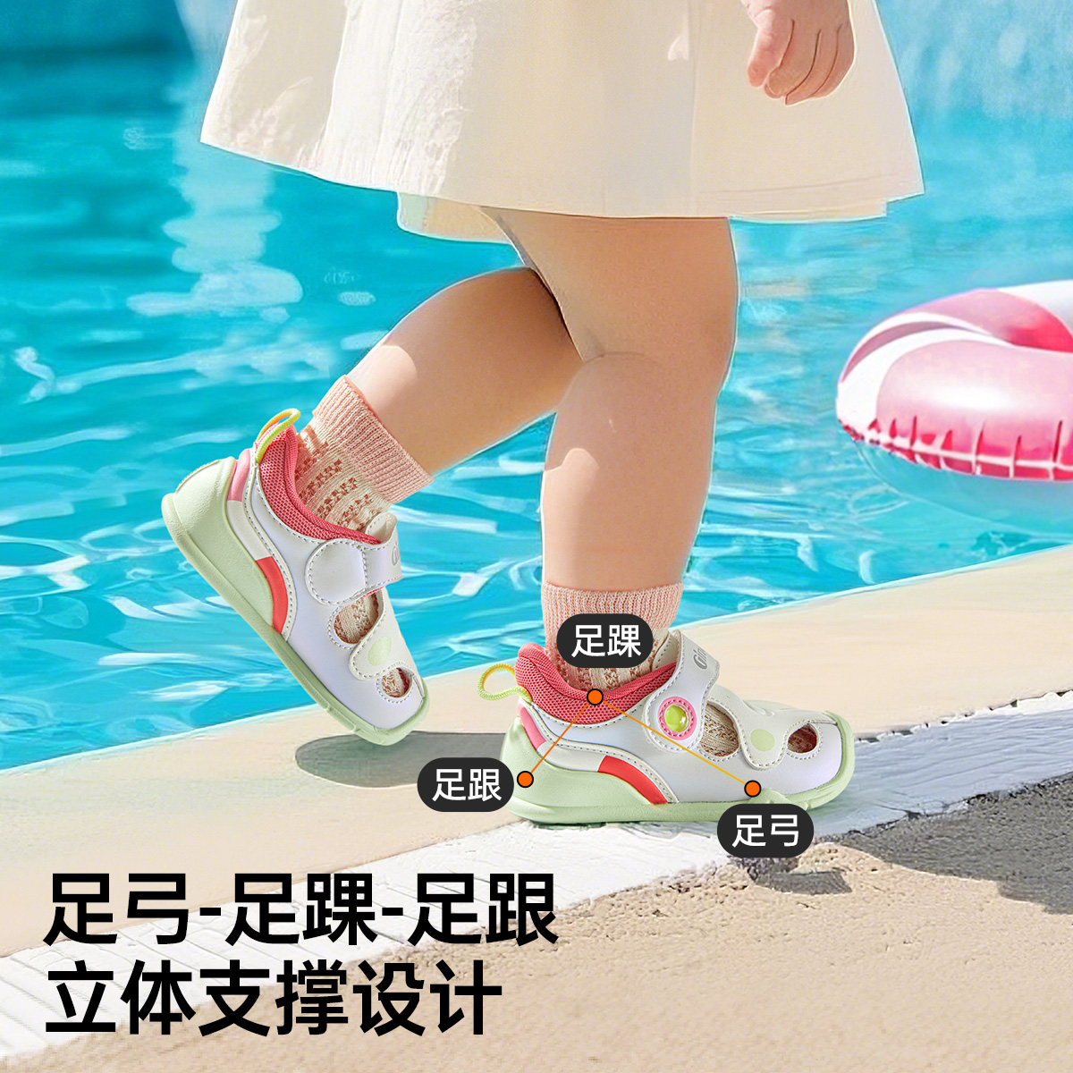 Дышащие кроссовки и носки для младенцев и малышей GINOBLE, белый/красный/коралловый — фото 3