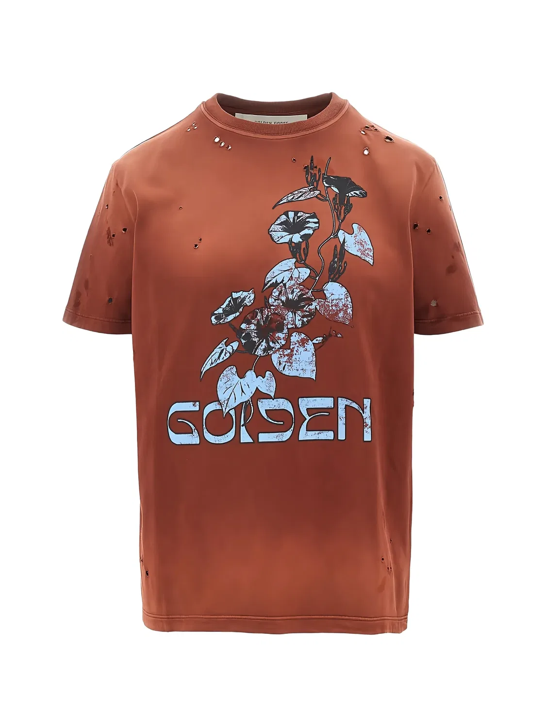 Футболка с эффектом потертости и цветочным принтом Golden Goose