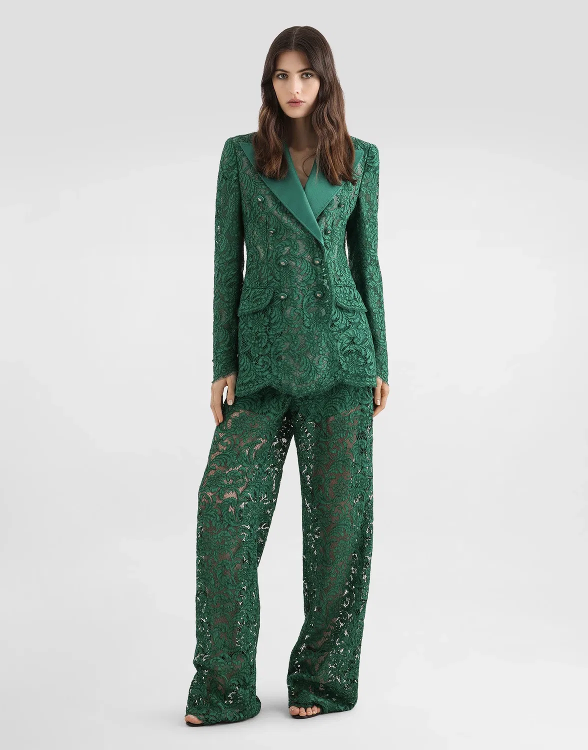 Брюки из кружева кордонетто DOLCE & GABBANA, зеленый — фото 2
